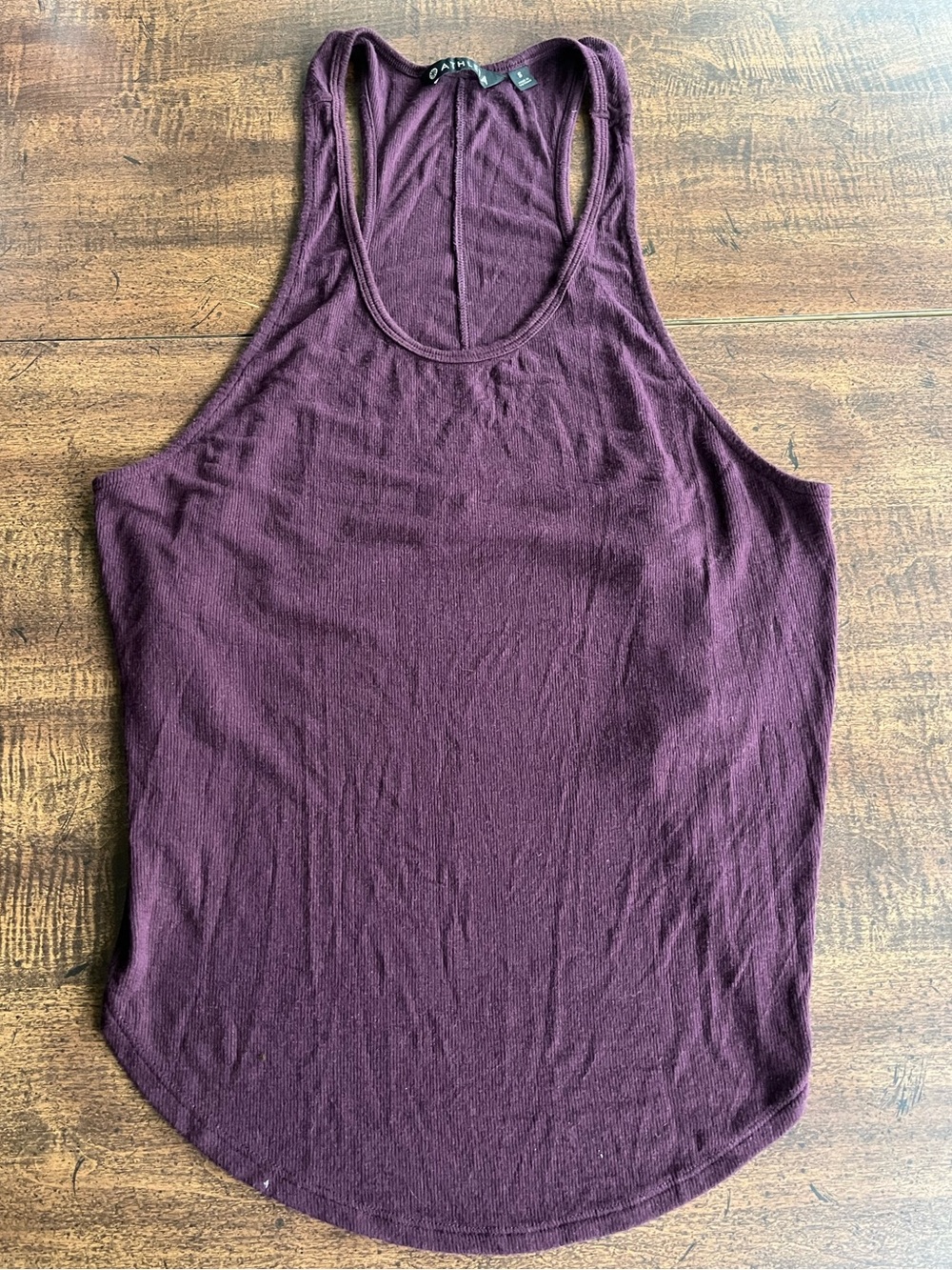 ATHLETA Nayarit Tank Women Small Antique Burgundy Ribbed Modal Hi-Low Racerback